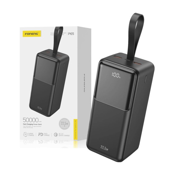 Power Bank Foneng P65 com 3 Outputs 50000mAh 22,5W Preto